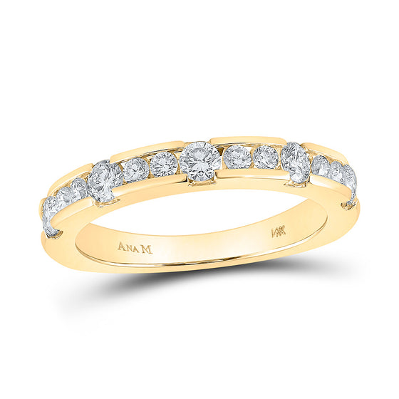 14k Yellow Gold Womens Round Diamond Wedding Single Row Band 3/4 Cttw