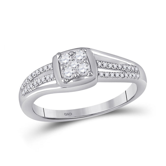10k White Gold Womens Round Diamond Cluster Ring 1/4 Cttw