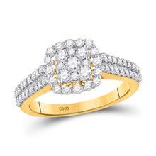  14k Yellow Gold Womens Round Diamond Square Cluster Ring 3/4 Cttw