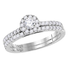  14k White Gold Round Diamond Halo Slender Bridal Wedding Ring Band Set 3/4 Cttw