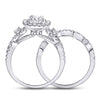 14k White Gold Round Diamond Halo Bridal Wedding Ring Band Set 1-3/4 Cttw