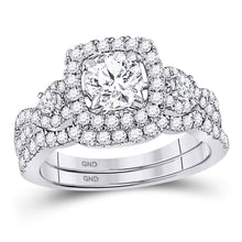  14k White Gold Round Diamond Halo Bridal Wedding Ring Band Set 1-3/4 Cttw