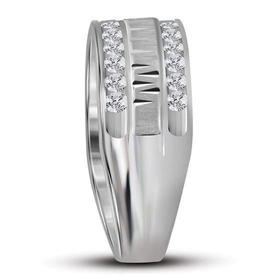 14k White Gold Mens Round Diamond Wedding Double Row Band Ring 1 Cttw
