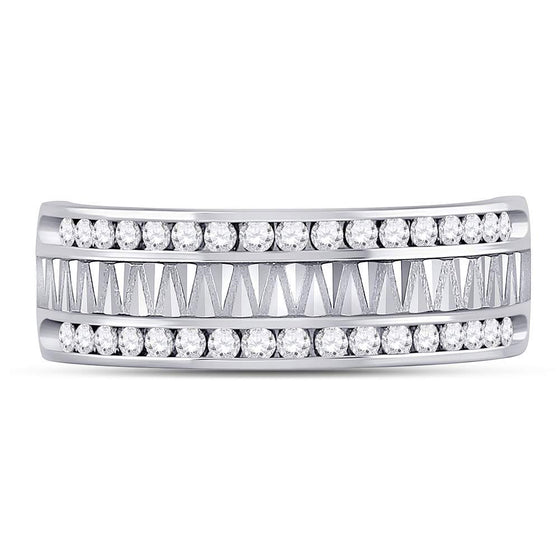 14k White Gold Mens Round Diamond Double Row Zigzag Wedding Band Ring 1/2 Cttw