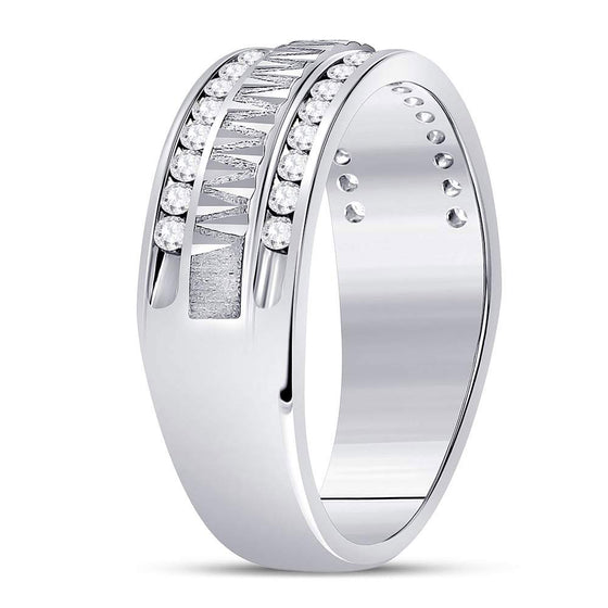 14k White Gold Mens Round Diamond Double Row Zigzag Wedding Band Ring 1/2 Cttw