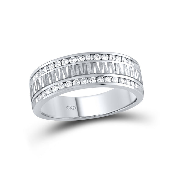 14k White Gold Mens Round Diamond Double Row Zigzag Wedding Band Ring 1/2 Cttw
