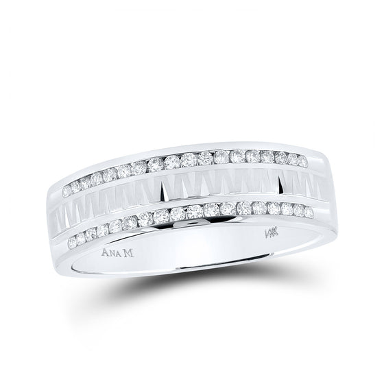 14k White Gold Mens Round Diamond Wedding Band Ring 1/4 Cttw
