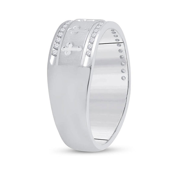 14k White Gold Mens Round Diamond Wedding Cross Band Ring 1/4 Cttw