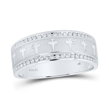  14k White Gold Mens Round Diamond Wedding Cross Band Ring 1/4 Cttw