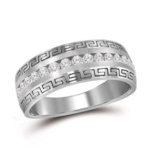  14k White Gold Mens Round Diamond Wedding Greek Key Band Ring 1 Cttw