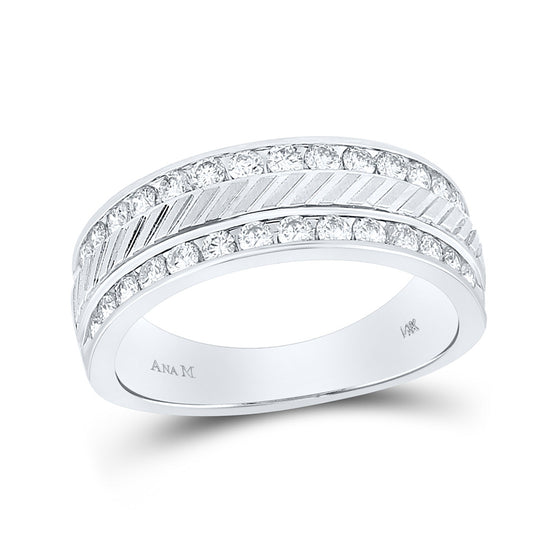 14k White Gold Mens Round Channel-set Diamond Double Row Grecco Wedding Band Ring 1 Cttw