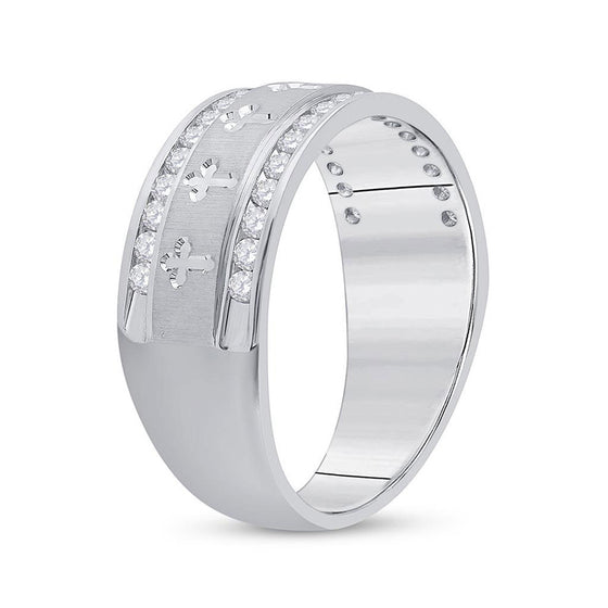 14k White Gold Mens Round Diamond Wedding Cross Band Ring 1/2 Cttw