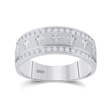  14k White Gold Mens Round Diamond Wedding Cross Band Ring 1/2 Cttw