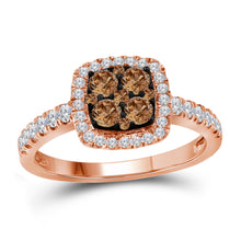  10k Rose Gold Womens Round Brown Diamond Square Cluster Ring 3/4 Cttw