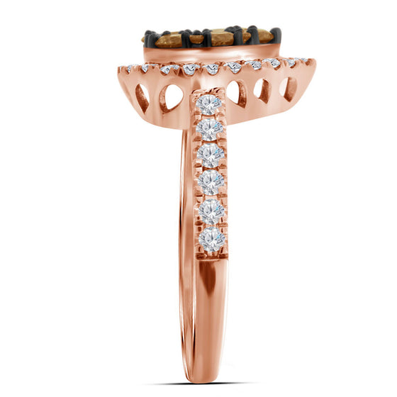 10k Rose Gold Womens Round Brown Diamond Teardrop Cluster Ring 1 Cttw