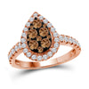 10k Rose Gold Womens Round Brown Diamond Teardrop Cluster Ring 1 Cttw