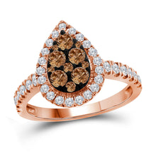  10k Rose Gold Womens Round Brown Diamond Teardrop Cluster Ring 1 Cttw