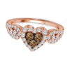 10k Rose Gold Womens Round Brown Diamond Heart Cluster Ring 3/4 Cttw