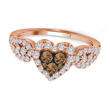  10k Rose Gold Womens Round Brown Diamond Heart Cluster Ring 3/4 Cttw