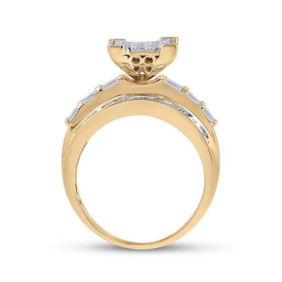 10k Yellow Gold Round Diamond Cluster Bridal Wedding Engagement Ring 1-1/2 Cttw