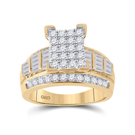10k Yellow Gold Round Diamond Cluster Bridal Wedding Engagement Ring 1-1/2 Cttw