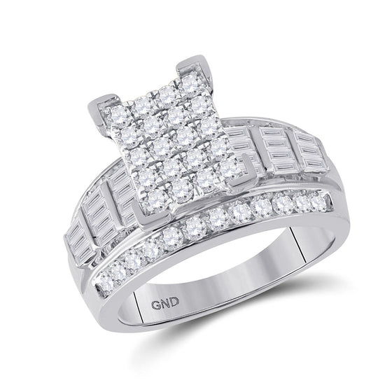 10k White Gold Round Diamond Cluster Bridal Wedding Engagement Ring 1-1/2 Cttw