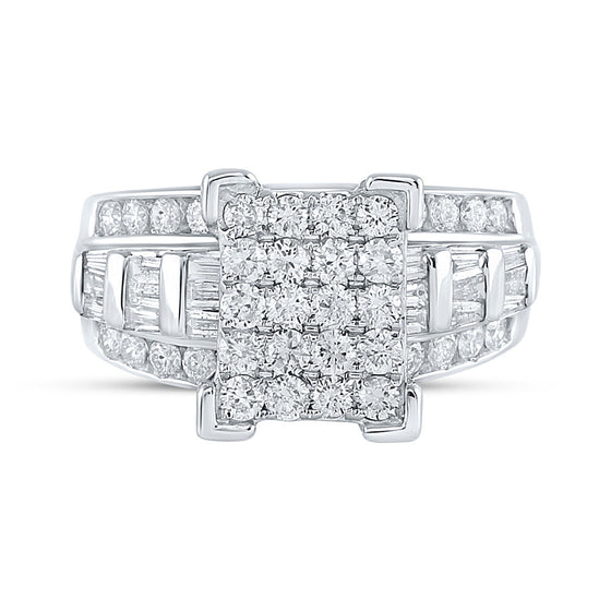 10k White Gold Round Diamond Cluster Bridal Wedding Engagement Ring 1-3/4 Cttw