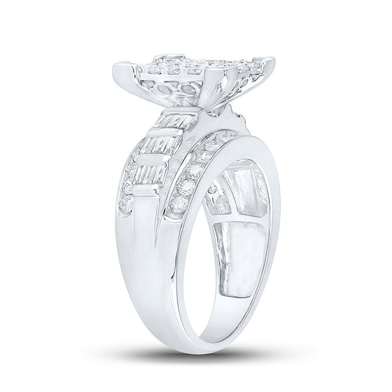 10k White Gold Round Diamond Cluster Bridal Wedding Engagement Ring 1-3/4 Cttw