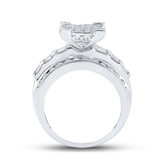 10k White Gold Round Diamond Cluster Bridal Wedding Engagement Ring 1-3/4 Cttw