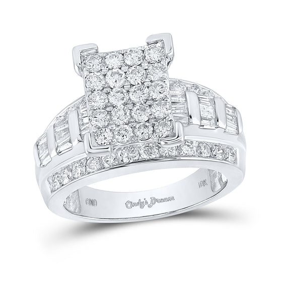 10k White Gold Round Diamond Cluster Bridal Wedding Engagement Ring 1-3/4 Cttw