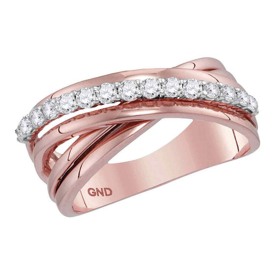 14k Rose Gold Womens Round Diamond Crossover Band Ring 3/8 Cttw