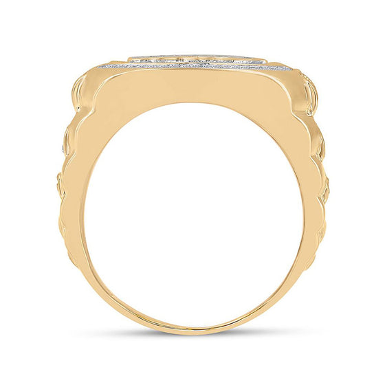 10k Yellow Gold Mens Round Diamond Allah Islam Circle Ring 3/4 Cttw