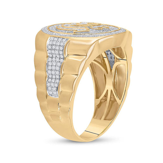 10k Yellow Gold Mens Round Diamond Allah Islam Circle Ring 3/4 Cttw