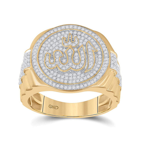 10k Yellow Gold Mens Round Diamond Allah Islam Circle Ring 3/4 Cttw