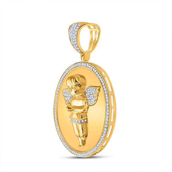 10k Yellow Gold Mens Round Diamond Circle Angel Cherub Medallion Charm Pendant 1/2 Cttw