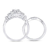 14k White Gold Round Diamond Cluster Bridal Wedding Ring Band Set 1 Cttw