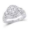 14k White Gold Round Diamond Cluster Bridal Wedding Ring Band Set 1 Cttw