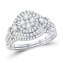  14k White Gold Round Diamond Cluster Bridal Wedding Ring Band Set 1 Cttw