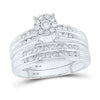 10k White Gold His Hers Round Diamond Cluster Matching Wedding Set 1-1/5 Cttw