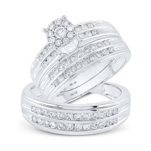  10k White Gold His Hers Round Diamond Cluster Matching Wedding Set 1-1/5 Cttw