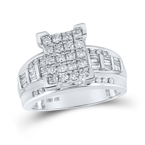 10k White Gold Round Diamond Cluster Bridal Wedding Engagement Ring 1 Cttw