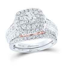  14k White Gold Round Diamond Halo Bridal Wedding Ring Band Set 2 Cttw