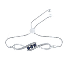  Sterling Silver Womens Round Synthetic Blue Sapphire Bolo Bracelet 1/2 Cttw