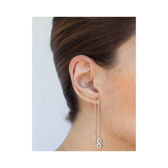 10k White Gold Womens Round Diamond Infinity Threader Earrings 1/6 Cttw