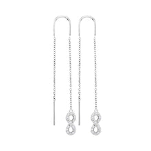  10k White Gold Womens Round Diamond Infinity Threader Earrings 1/6 Cttw