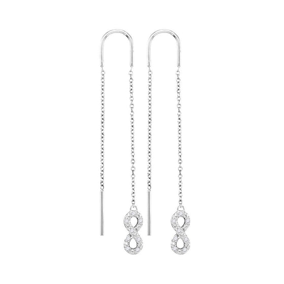 10k White Gold Womens Round Diamond Infinity Threader Earrings 1/6 Cttw
