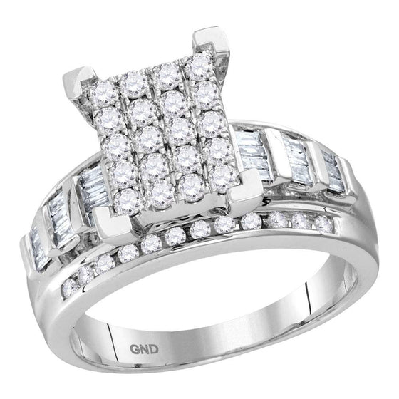 10k White Gold Round Diamond Cluster Bridal Wedding Engagement Ring 1-1/2 Cttw