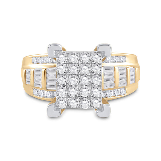 10k Yellow Gold Round Diamond Cluster Bridal Wedding Engagement Ring 7/8 Cttw