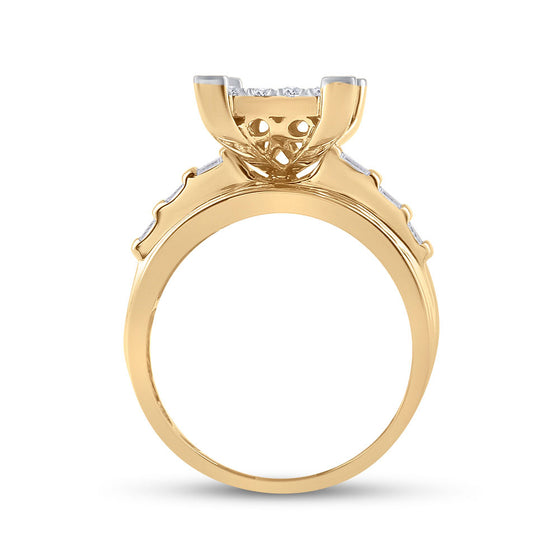 10k Yellow Gold Round Diamond Cluster Bridal Wedding Engagement Ring 7/8 Cttw