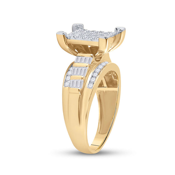 10k Yellow Gold Round Diamond Cluster Bridal Wedding Engagement Ring 7/8 Cttw